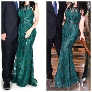 Emerald Green Sequin Mermaid Hem Gown sz XS